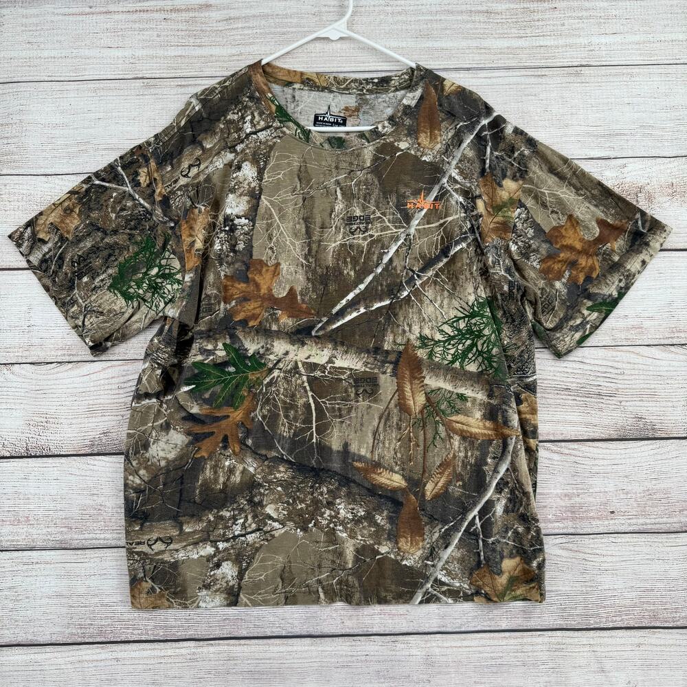 Habit Realtree Edge Camouflage T-Shirt Mens 2XL Brown Green Forest Autumn‎